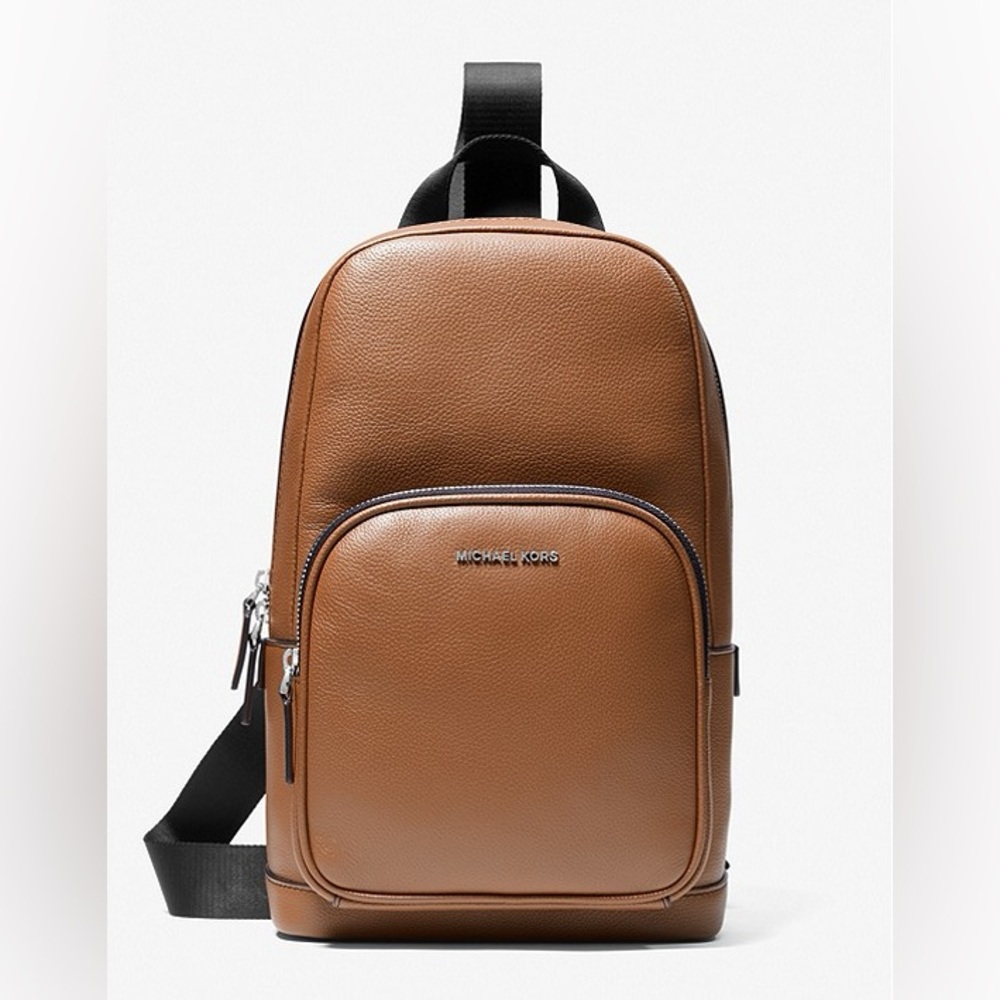 MICHAEL KORS MENS Cooper Logo Leather  Sling Pack In  Luggage Brown NWT - Picture 2 of 4